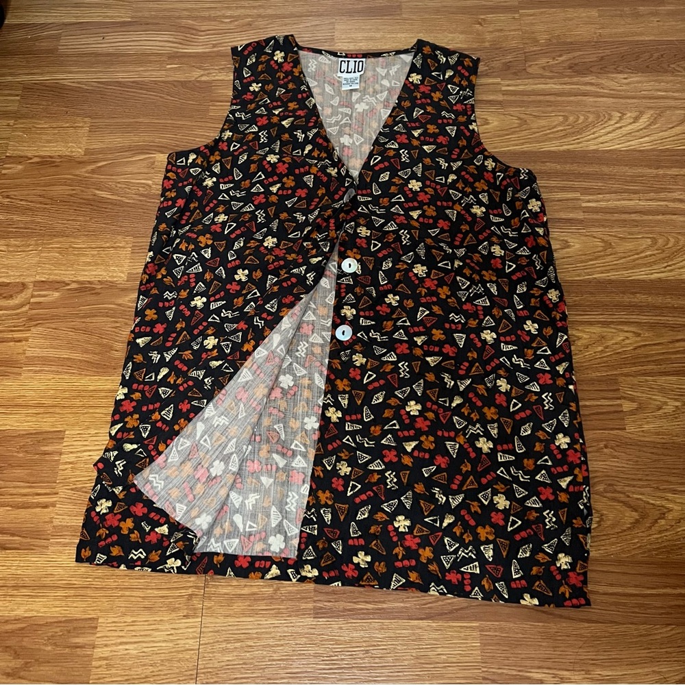 CLIO Vintage Fall Print 100% Silk Vest Size M